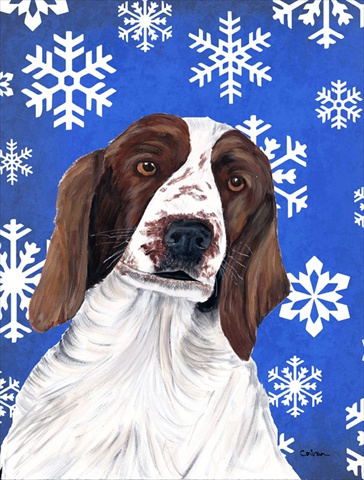 Welsh Springer Spaniel Winter Snowflakes House Size Canvas Flag