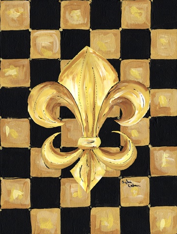 28 x 40 in. Black and Gold Fleur de lis checkered House Size Canvas Flag
