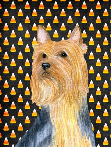 11 x 15 in. Silky Terrier Candy Corn Halloween Portrait Garden Size Flag