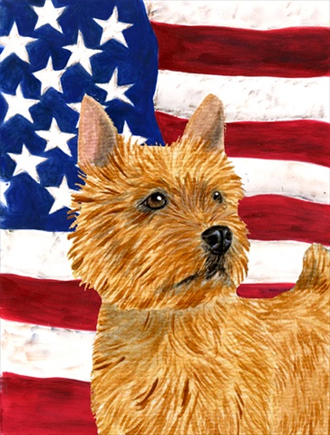 USA American Flag with Norwich Terrier House Size Canvas Flag