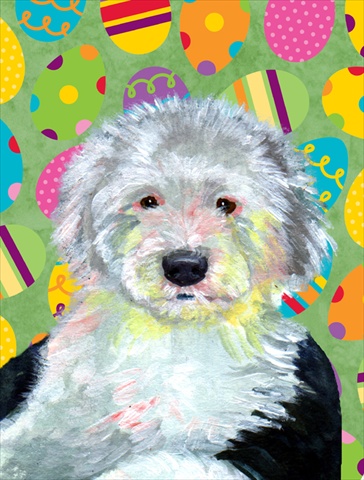 11 x 15 in. Old English Sheepdog Easter Eggtravaganza Garden Size Flag