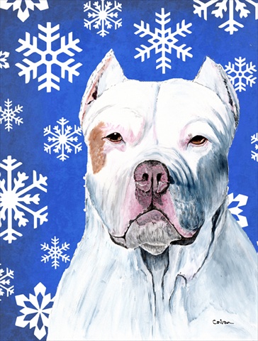 Pit Bull Winter Snowflakes Holiday House Size Canvas Flag