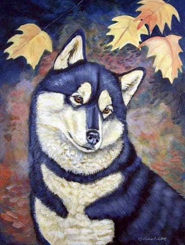 Fall Leaves Siberian Husky House Size Canvas Flag