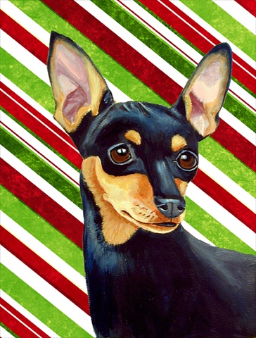 Min Pin Candy Cane Holiday Christmas House Size Canvas Flag