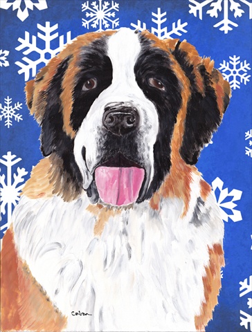 Saint Bernard Winter Snowflakes Holiday House Size Canvas Flag