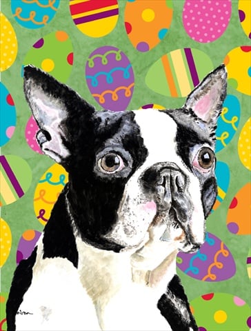 28 x 40 in. Boston Terrier Easter Eggtravaganza House Size Canvas Flag