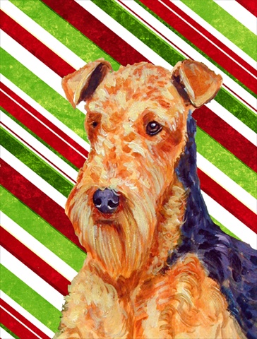 Airedale Candy Cane Holiday Christmas House Size Canvas Flag