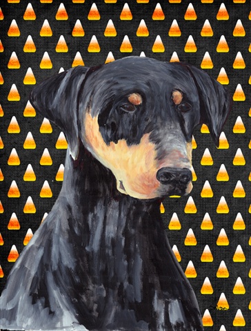 Doberman Natural Ears Candy Corn Halloween Portrait House Size Canvas Flag