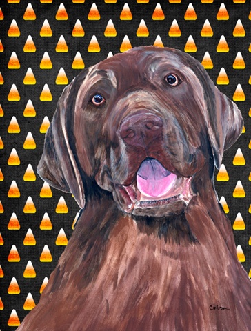 Labrador Chocolate Candy Corn Halloween House Size Canvas Flag - 28 x 40 in.