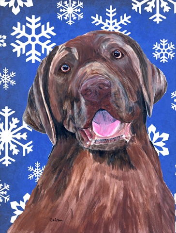 Labrador Winter Snowflakes Holiday House Size Canvas Flag