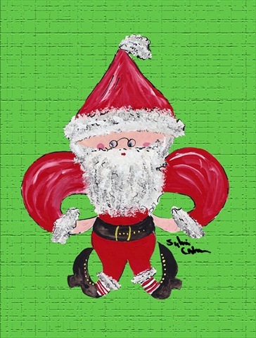 Christmas Santa Fleur de lis House Size Canvas Flag 28 x 40 in.