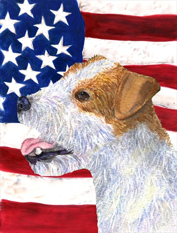 USA American Flag with Jack Russell Terrier House Size Canvas Flag