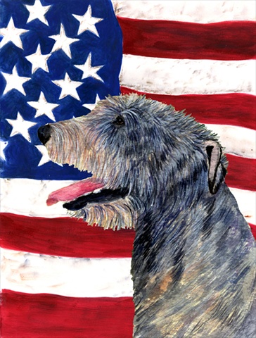 USA American Flag with Irish Wolfhound House Size Canvas Flag