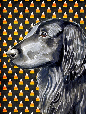Flat Coated Retriever Candy Corn Halloween Portrait House Size Canvas Flag - 28 x 40 in.
