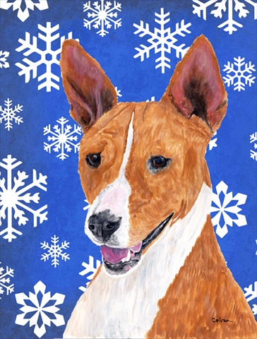 Basenji Winter Snowflakes Holiday House Size Canvas Flag
