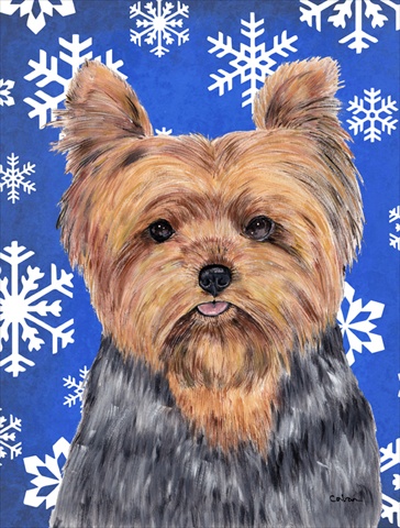 Yorkie Winter Snowflakes Holiday Garden Size Flag