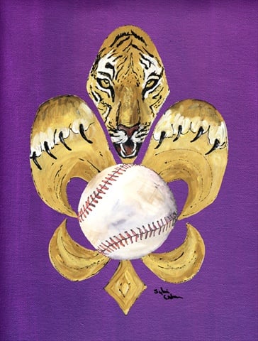 Tiger Fleur de lis Baseball House Size Canvas Flag