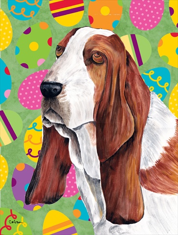 Basset Hound Easter Eggtravaganza House Size Canvas Flag - 28 x 40 in.