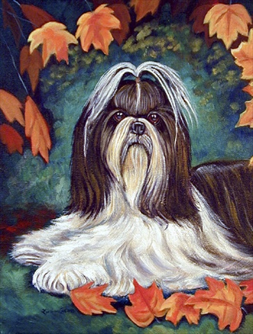 Autumn Leaves Shih Tzu House Size Canvas Flag