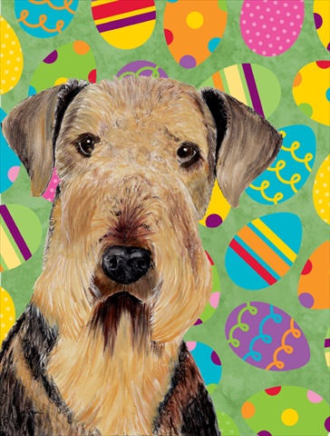 Airedale Easter Eggtravaganza House Size Canvas Flag 28 x 40 in.