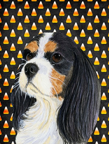 Cavalier Spaniel Tricolor Candy Corn Halloween Portrait House Size Canvas Flag - 28 x 40 in.