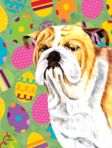 Bulldog English Easter Eggtravaganza House Size Canvas Flag