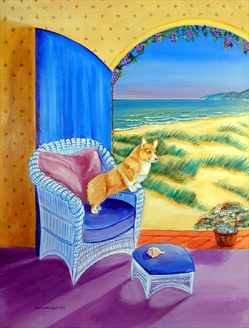 Pembroke Corgi room with a view House Size Canvas Flag