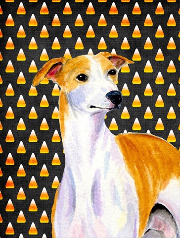 Whippet Candy Corn Halloween Portrait House Size Canvas Flag - 28 x 40 in.