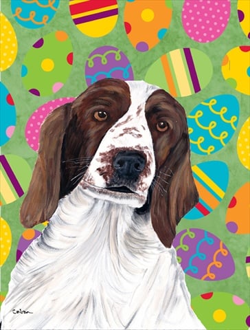 Welsh Springer Spaniel Easter Eggtravaganza House Size Canvas Flag - 28 x 40 in.