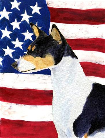 USA American Flag with Basenji House Size Canvas Flag