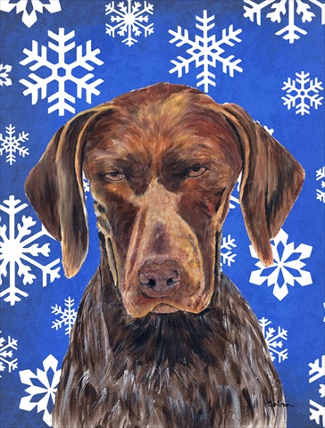 German Shorthaired Pointer Winter Snowflakes Holiday House Size Canvas Flag