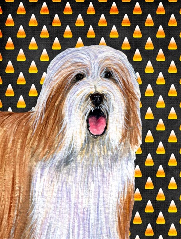 Bearded Collie Candy Corn Halloween Portrait House Size Canvas Flag