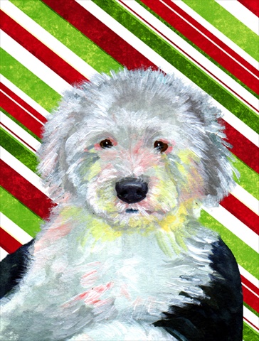 LH9261CHF 28 x 40 in. Old English Sheepdog Candy Cane Holiday Christmas House Size Canvas Flag
