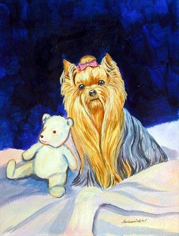 Yorkie and Teddy Bear House Size Canvas Flag