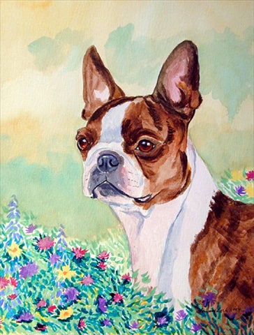 28 x 40 in. Red and White Boston Terrier House Size Canvas Flag