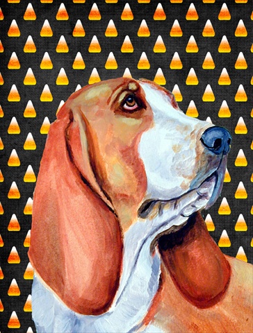 Basset Hound Candy Corn Halloween Portrait House Size Canvas Flag