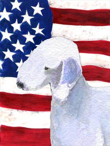USA American Flag with Bedlington Terrier House Size Canvas Flag