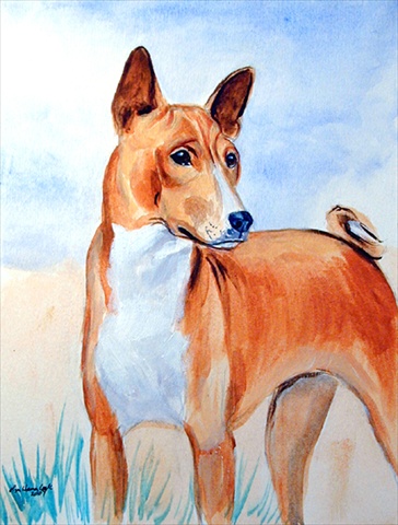 28 x 40 in. Red Basenji House Size Canvas Flag