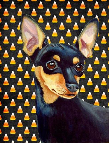 Min Pin Candy Corn Halloween Portrait House Size Canvas Flag