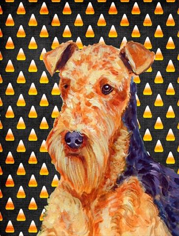 Airedale Candy Corn Halloween Portrait House Size Canvas Flag