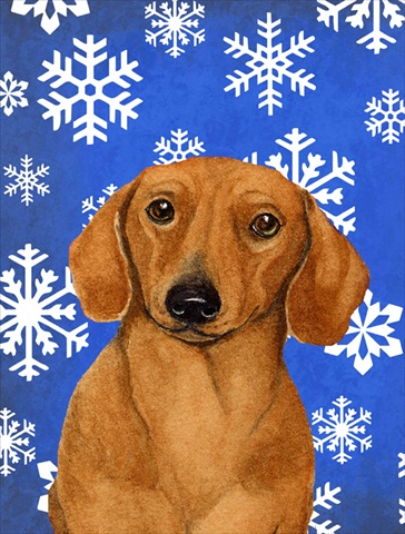 Dachshund Winter Snowflakes Holiday House Size Canvas Flag