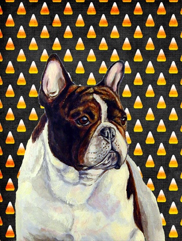 French Bulldog Candy Corn Halloween Portrait House Size Canvas Flag