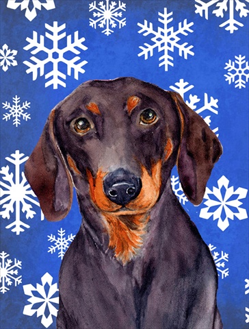 Dachshund Winter Snowflakes Holiday House Size Canvas Flag