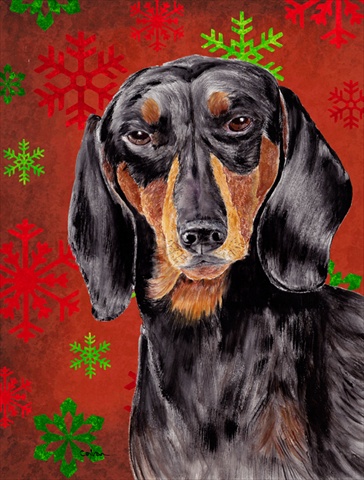 11 x 15 in. Dachshund Red and Green Snowflakes Holiday Christmas Garden Size Flag