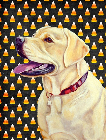 Labrador Yellow Candy Corn Halloween Portrait House Size Canvas Flag - 28 x 40 in.