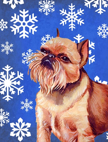 Brussels Griffon Winter Snowflakes Holiday House Size Canvas Flag