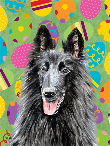 Belgian Sheepdog Easter Eggtravaganza House Size Canvas Flag