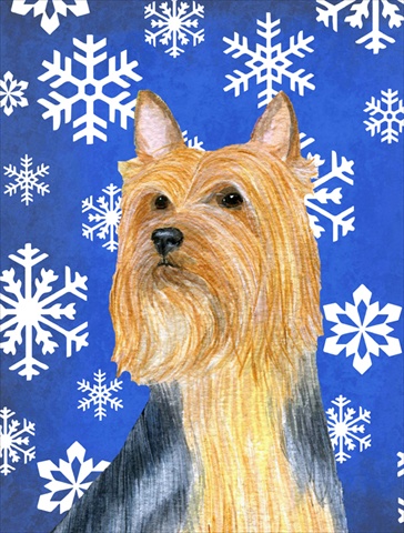 Silky Terrier Winter Snowflakes Holiday House Size Canvas Flag