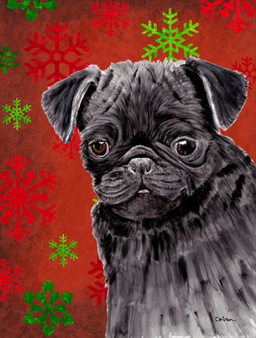 11 x 15 in. Pug Red and Green Snowflakes Holiday Christmas Garden Size Flag