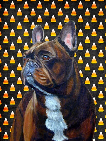 French Bulldog Candy Corn Halloween Portrait House Size Canvas Flag